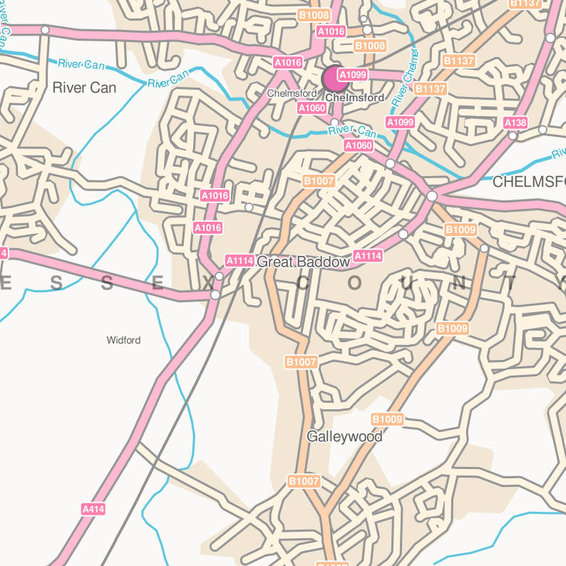 Chelmsford, Essex 1:25,000 Meridian 2 QGIS