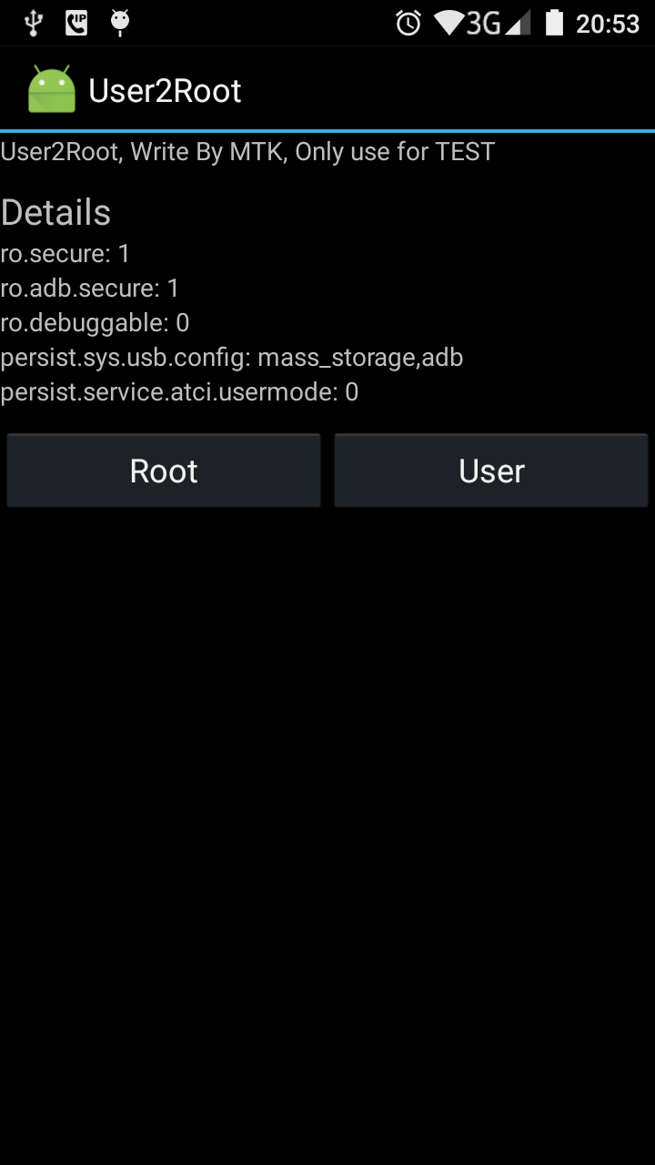 Doogee X6 Engineer Mode User2Root screen, standard user mode in force